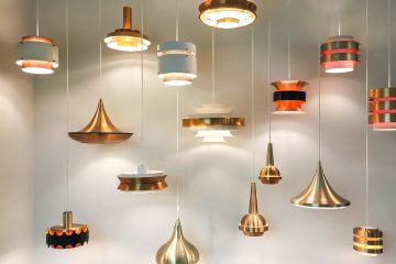 gold and red pendant lamps