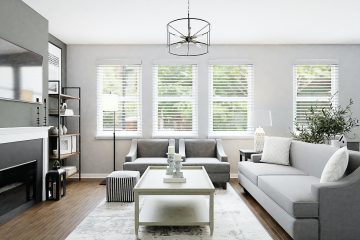 white sectional couch beside white wooden table