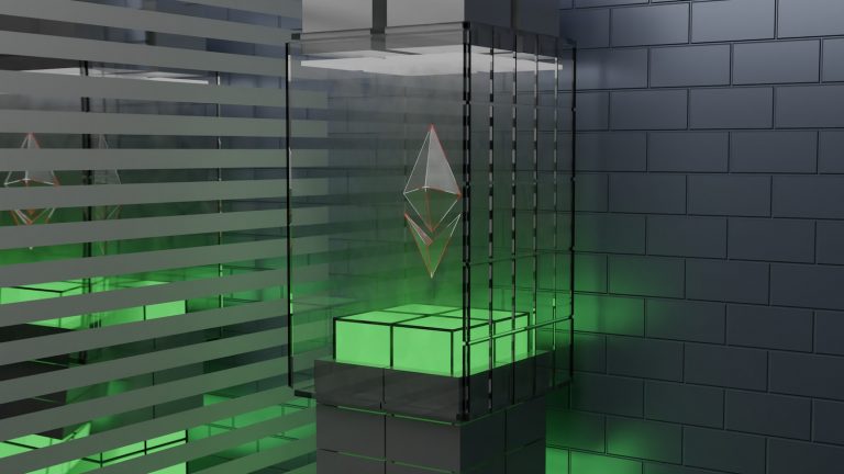 a bathroom with a green light in the corner